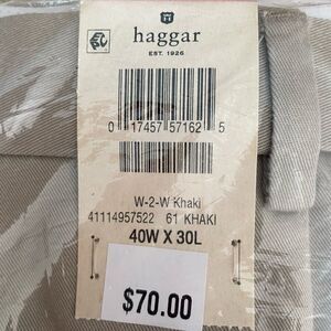 HAGGAR KHAKI PANTS HERITAGE COLLECTION TAN SIZE 40W x 30L NEW IN PLASTIC
